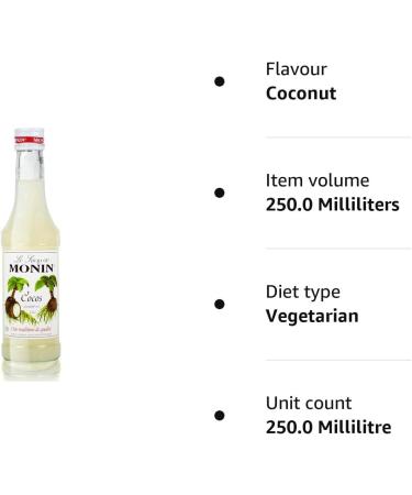Monin Coconut Syrup 250ml Bottle - Authentic Flavor for Cocktails and Beverages - Buy Online on SooperMarket.com