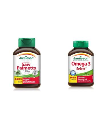 Jamieson Prostease Saw Palmetto 1 000 mg Dry Herbs & Omega-3 Select 1 000 mg Saw Palmetto+ Omega-3 200 Count (Pack of 1)