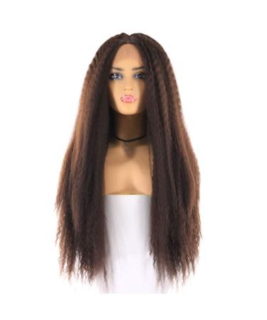SHIYID Light Brown Lace Front Wigs For Black Women Long Kinky Straight Lace Frontal Synthetic Hair Wig Mid Part