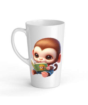 White Ceramic Baby Monkey Mug - Large 483 ml Perfect for Hot Chocolate or Milk Fun and Easy to Use
