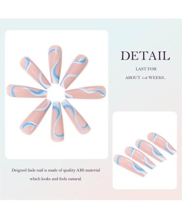 Vatocu Coffin Shiny False Nails - Long Wavy Lines Nude Color Stick-On Acrylic Nails for Women & Girls (24pcs) | International Shipping Available - Buy Online on SooperMarket.com