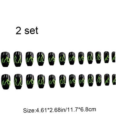 2set Detachable Long Coffin False Nails with Designs Press on Nails Wearable Fake Nail Decor Full Cover Art Tips - Buy Online on SooperMarket.com