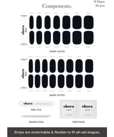 ohora Semi Cured Gel Nail Strips in Onyx - Salon-Quality & Long Lasting - Easy Application & Removal - Includes Prep Pads, Nail File & Wooden Stick - Buy Online on SooperMarket.com
