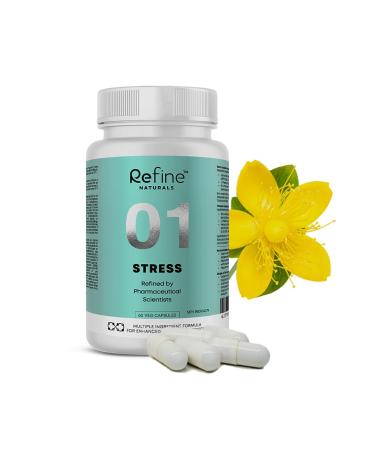 Refine Natural Stress Relief Supplement with L-Theanine and Herbals | Relaxation Support with Lemon Balm Extract St John's Wort | Calming Herbal Sleep for Adults Non-GMO 60 Vegetarian Capsules for Men and Women Made in Canada