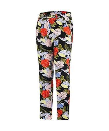 BOSREROY Men's Golf Pants Stretch, Straight-Fit Workout Pants for Men, Quick-Dry Lightweight Athletic Pants for Training A Palm Print Black 36W x 34L