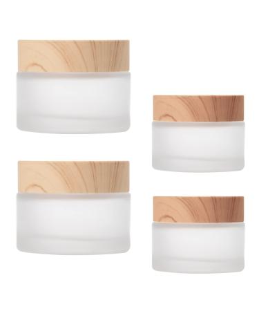 Tuakimce white Matted glass cream can empty empty can clear hip empty can empty fulfillable container glass container with lid and liner 4 piece-20ml/30ml yellow wooden grain cover bottle