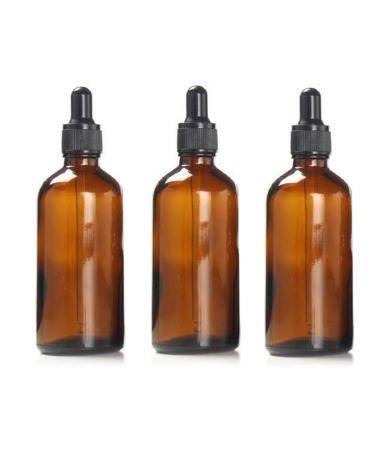 VASANA 3PCS 100ml 3.4oz Amber Round Glass Bottles Glass Essential Oil Bottle Container with Glass Eye Dropper for Essential Oil Cosmetics Perfume Liquid Aromatherapy Use