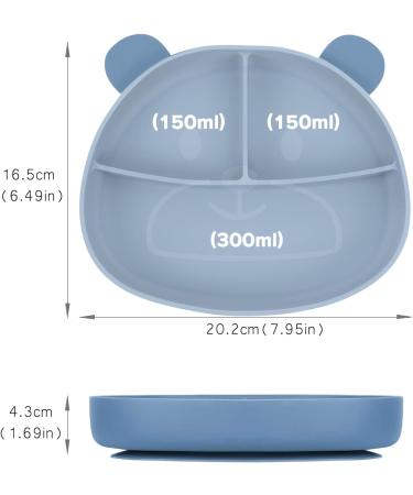 Happy T Baby Silicone Suction Plate with Lid | Toddler Self Feeding Plate | 3 Compartment Divided Dishes | Microwave & Dishwasher Safe | Non-Slip | Unbreakable | Blue - Buy Online on SooperMarket.com