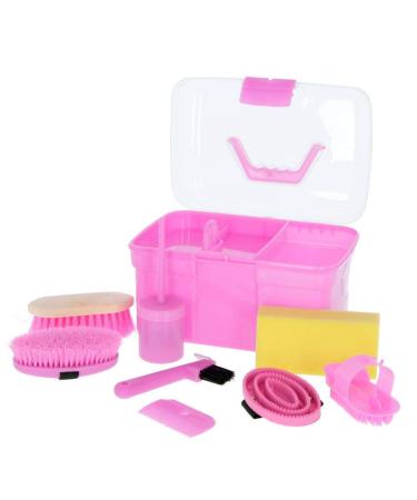 Kerbl plaster box pink with content 8 parts (for children horse brushes mane brushes cleaning box with brushes horse care cleaning stuff pink) 321766 unisize