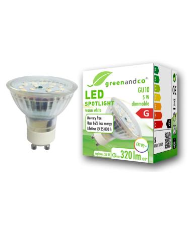 Greenandco CRI 90+ GU10 LED spot dimmable 5W 320 LM 110 3000K warm white 230V flicker -free 2 year guarantee 5W 3000K 110 Dimmable 1 piece (1 Pack)