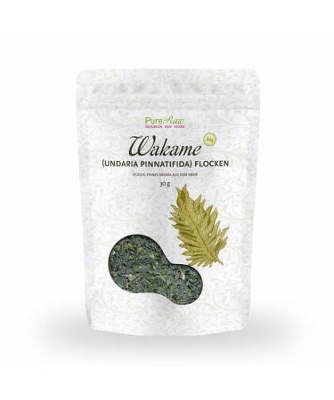Wakame algae flakes organized organic (raw vegan) Umami wort for salad sushi dashi snack salt space - Undaria Pinnatifida Braunalge - Seawened flakes Raw Wild |Pureeraw 30g Wakame Standard