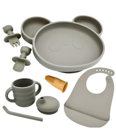 Chomp Suction Plate Baby Baby Bibs Baby Weaning Set Suction Plate with Toddler Cutlery Suction Bowl Baby Feeding Set Silicone Bib Tableware with Baby Toddler Cup(Sage Green) Sage Green With Cup Set