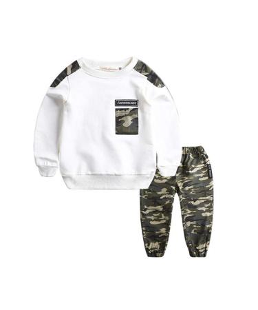 AMhomely Baby Boy Romper Sale Teen Kids Baby Boys Letter Tracksuit Camouflage Tops Pants 2PCS Outfits Set Recommended Age:7-9 Years White
