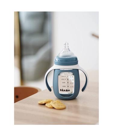 B ABA 2 in 1 Drinking Cup - 210ml Glass with Silicone Cover Waterproof Removable Handles - Windy Blue - Buy Online on SooperMarket.com