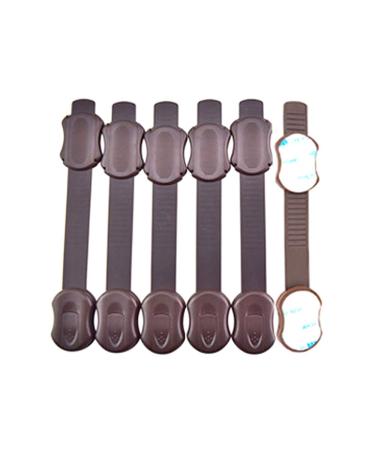 Huture 6 pieces multi -purpose child safety cabinet locks with adhesive adjustable straps no tool or drilling for drawer oven fridge cabinet seat door window furniture brown