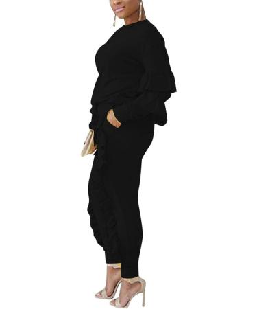 KANSOON Women 2-Piece Puff Sleeve Top & Flounced Pants Sweatsuit Set - Buy Online on SooperMarket.com