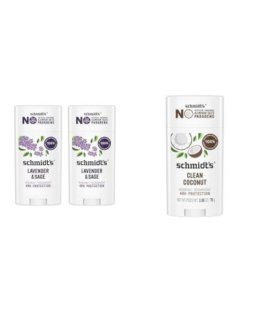 Schmidt's Aluminum-Free Vegan Deodorant Lavender & Sage 2 Count & Clean Coconut 2.65 oz Each