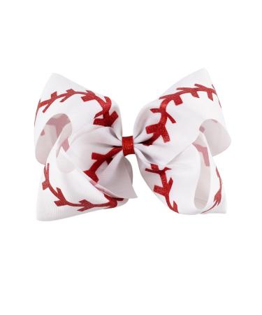 White Softball Hair Clips Bow White Softball Hair Ring Tie White Softball Cheer Bow BBG47 (White Hair Clips)