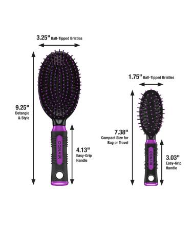 Conair Nylon Bristle Oval Cushion Hair Brush 2-Piece Set with Rubber-Grip Handles - Travel & Full-Sized Brushes - Buy Online on SooperMarket.com