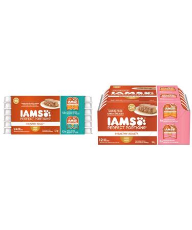 IAMS Perfect Portions Wet Cat Food Adult Grain Free Variety Pack | Chicken Tuna Salmon Pat (36 Trays)