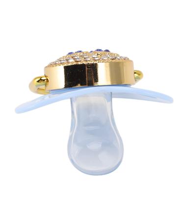 Bling baby pacifier soft silicone antistatic one-piece design curved protection skin-friendly 6 18 months with large holes for additional air flow (blue)