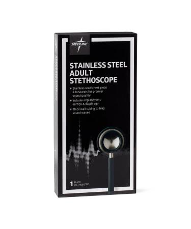 Medline Elite Adult Stainless Steel Stethoscope Black High Acoustic Sensitivity