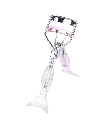 Teksome Small Eyelash Curler Small Fish Tail Shape Eye Curler with Comb Teeth Beautiful Ergonomic Portable Eyelash Tools Makeup Supplies for Girls Women Females Ladies A4 Chrome Plated With Pink Comb Pink Mermaid Hand