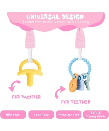 Vicloon 3 Pcs Baby Dummy Clips: BPA-Free Soother Pacifier Chain Holder for Teether Toy - Pink/Beige - Buy Online on SooperMarket.com