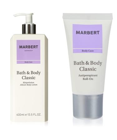 Marbert Care Bath & Body Classic Body Lotion Body Lotion 400 ML & Bath & Body Classic Femme/Women Antipeperspirant Roll-On 1 Series Pack (1 x 50 ml) Bundle with antiperspirant roll-on