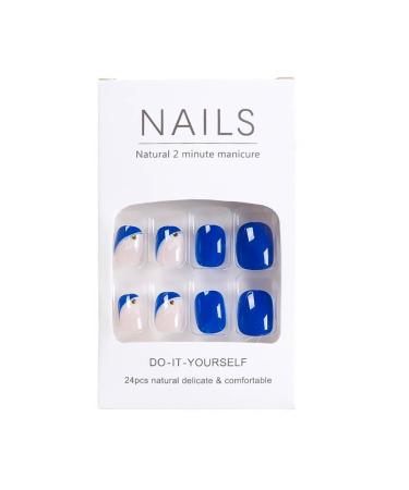 RikView Short Press On Nails - Glossy Blue Square Full Cover Fake Nails for Women - 24 PCs Set - Buy Online on SooperMarket.com