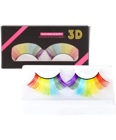 Rainbow False Eyelashes DIY Lash Extension 3D Volume Fake Eyelash Strips Exaggerated False Eyelashes Party Stage Cosplay Accessory for Performance - Buy Online on SooperMarket.com
