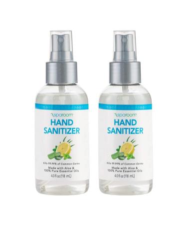 SpaRoom Hand Sanitizer Spray 70% Alcohol with Aloe Vera & Essential Oils 4 Ounce Spray Bottle (Pack of 2) 4 Fl Oz (Pack of 2)