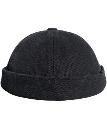 Clakllie Retro Brimless Docker Cap | Vintage Cotton Beanie Watch Cap in Black - Buy Online on SooperMarket.com
