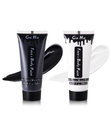 Go Ho Black and White Cream Face Body Paint(4 oz) Water Based White Zombie Skeleton Clown Face Painting for Adults Children SFX Cosplay Costumes Festivals Halloween and Day of the Dead Makeup Black & White