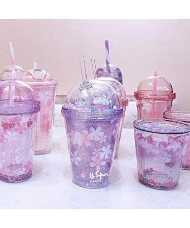 Cherry Blossoms Pink Floral Girl Cup with Straw - Reusable Travel Tumbler (290ml) | Ice Coffee Mug | Plastic Party Cup | Gift Idea - Buy Online on SooperMarket.com