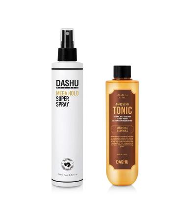 DASHU Premium Mega Hold Spray 8.45fl oz & Style Grooming Tonic 6.76fl oz - Styling Promer, Voluming