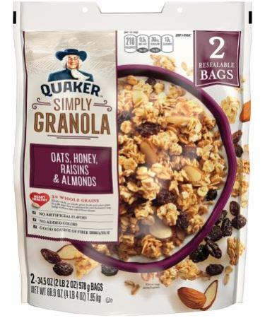Quaker Simply Granola Oats, Honey, Raisins and Almonds, (2 pk./34.5 oz.) x2 AS 2.15 Pound (Pack of 2)