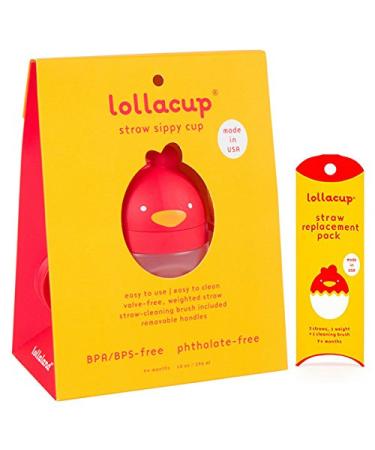 Lollaland Weighted Straw Sippy Cup for Baby:MADE IN THE USA - Transition Kids Infant & Toddler Sippy Cup (6 months - 9 months) | Shark Tank Products | Lollacup (Red) w/ Straw Replacement Pack
