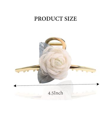 Fuyunohi 2 Pack Large Flower Claw Metal Barrettes | White+Champagne Mesh Rose Hair Clips for Women | Stylish Hair Accessories for Thick Hair - Buy Online on SooperMarket.com