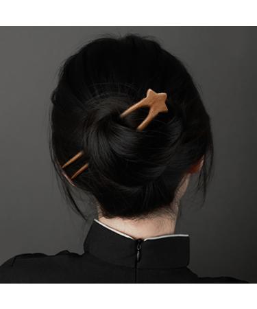 minkissy Wooden Star Hair Stick - Antique Chinese Hair Forks Vintage Wooden Hairpin for Long Hair Hanfu Headdress for Bride Ladies Women Girls - Buy Online on SooperMarket.com