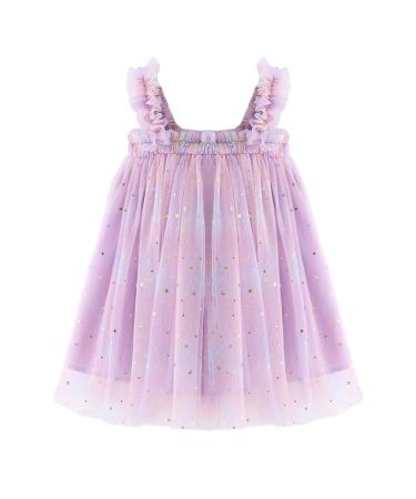 PythJooh Baby Girl Tulle Dress Toddler Girl Sleeveless Butterfly Wings Tutu Princess Dress Daisy Stars Sundresses for 0-4Years 12-18 Months Starry Purple