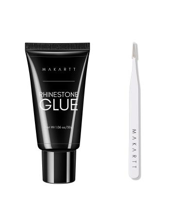 Makartt Nail Rhinestone Glue Gel with Straight Nail Tweezers Bundle, 1.06oz Super Strong Nail Gem Glue Gel for Nail, Probe Tips Metal Precision Tweezers for Nail Art Picking Gems Rhinestones