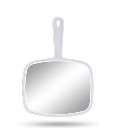 PROTECLE Hand Mirror, Handheld Makeup Mirror with Handle for Barber Hairdressing (Square White 10.3"x7.4")