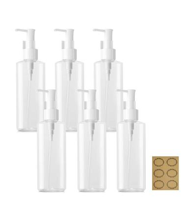 Apstaqeoo 6Pcs 100ML Empty Lotion Dispenser Refillable Clear Plastic Oval Travel Bottles Makeup Cosmetic Flat Container Dispenser with Pump Head for Gel Cream Shampoo Massage Cleansing Oil 6pcs X 100ml