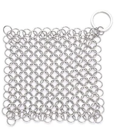 U-K Attractive Processed Cast Iron Cleaner Stainless Steel Garden Home Chainmail Scrubber for Pan Dutch Ovens Grill Scraper Skillet 1pc Silver