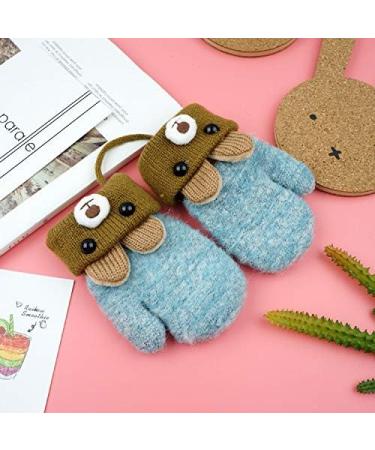 Kids Toddlers Knitted Fleece-Lined Mittens with String - Green | Winter Warm Cartoon Gloves for Ages 0-3 - Buy Online on SooperMarket.com