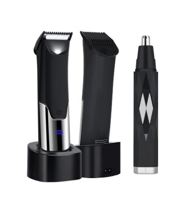 Pub hair cutter for men and women waterproof electrical body razor for men with LED display nasal and ear hair cutters personal careers for groin and bale 2Pcblack