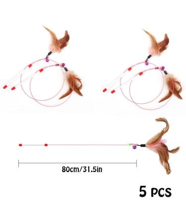 AWAVM 5 PCS Cat Teasers Cat Feather Wand Cat Toy Interactive Toy Feather Wand with Bell Natural Feather Refills - Buy Online on SooperMarket.com