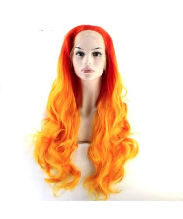 SHIYID Red Synthetic Lace Front Wig Heat Resistant Long Wavy Hair For Wigs