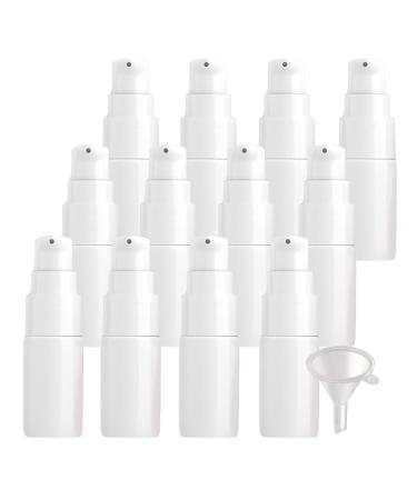 ZEOABSY 12 Pieces 10 ml White Lotion Bottles with White Pump 10ml Empty PET Plastic Lotion Pump Bottle Cosmetic Gel Travel Container for Cosmetic Make up Cleaning + 2 x Funnel White 10ml